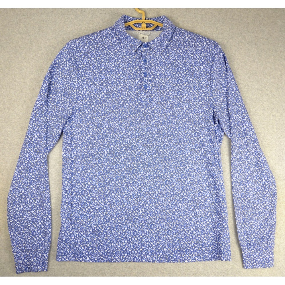 J.Crew Oarsman Mens Floral Polo Shirt Blue White BZ032 L Tall - Picture 2 of 8